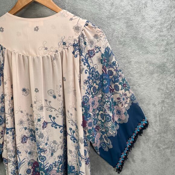 Umgee‎ Kimono Size M/L Floral Fringe Indie Boho Chic Fairy Grunge Festival - Picture 9 of 13